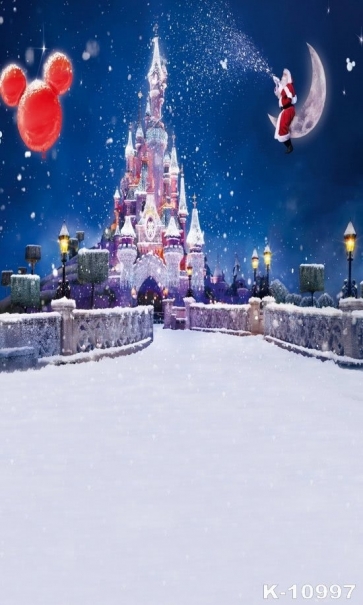 Castle in the Christmas Night Santa Claus on the Moon Studio Background