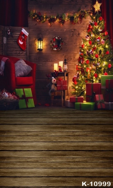 Indoor Wood Floor Christmas Tree Gifts Vinyl Photography Backdrops