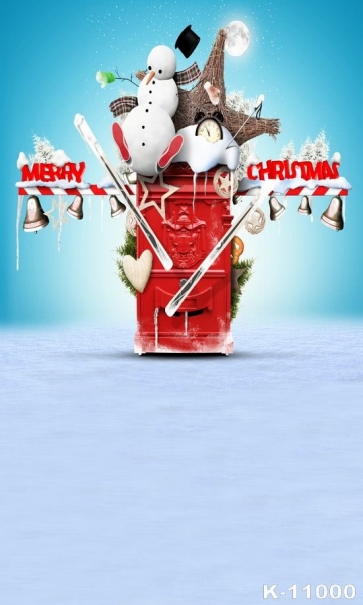 Merry Christmas Ring Bells Snowman Vinyl Photo Backdrops