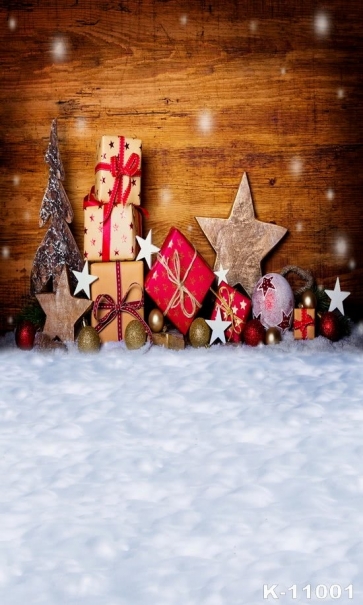 Christmas Gifts Wood Wall Vinyl Backdrops for Photography