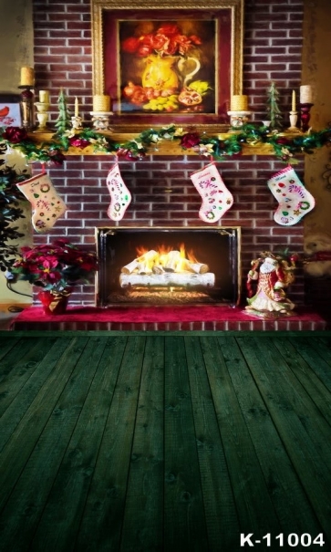 Indoor Living Room Fireplace Christmas Deco Wall Backdrops