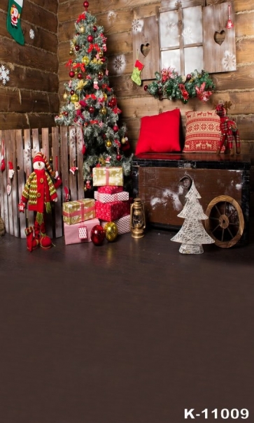 Retro Style Indoor Christmas Tree Gifts Vinyl Photo Backdrop