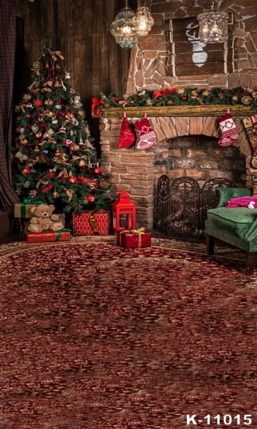 Retro Interior Decoration Christmas Tree Fireplace Vinyl Photography Backdrops