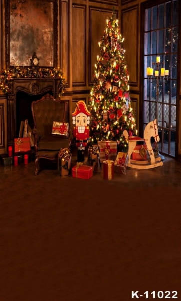 Indoor Living Room Fireplace Christmas Tree Gifts Night Vinyl Photo Backdrops