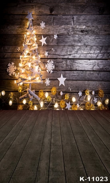 Retro Wood Wall Floor Christmas Tree Lamplight Vinyl Photo Backdrops