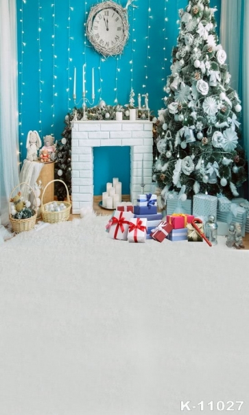 White Carpet Blue Wall Christmas Tree Gifts Vinyl Photography Backdrops