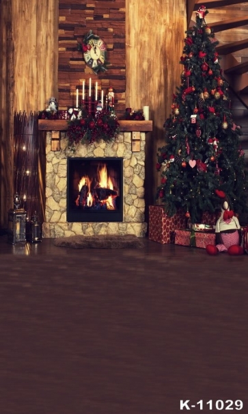 Indoor Fireplace Chirstmas Tree Photography Backdrops for Stage