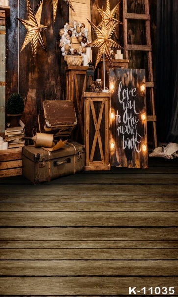 Retro Wood House Indoor Christmas Photo Backdrop