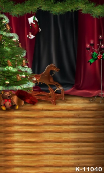 Christmas Tree Wooden Horse Photo Backdrops for Stage 