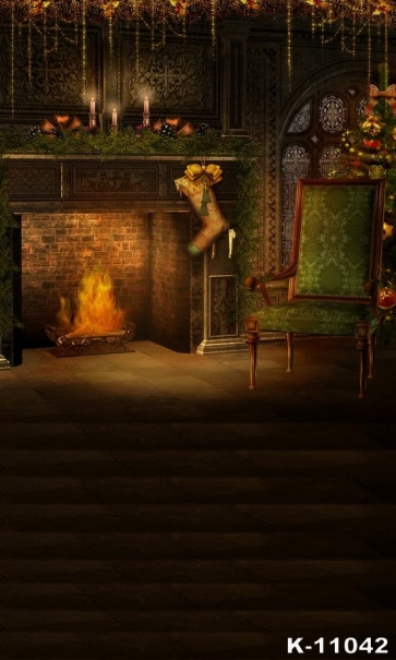 Retro Night Fireplace Christmas Stocking Digital Christmas Backdrops
