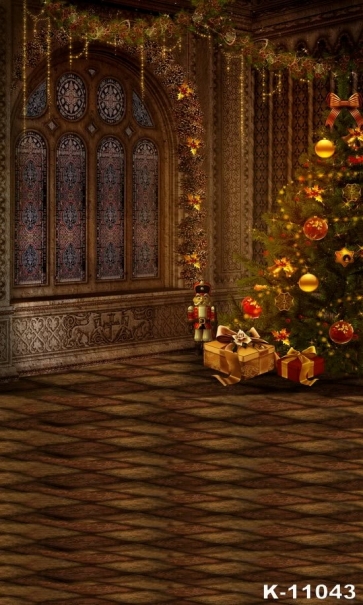 Retro Court Christmas Tree Gifts Night Christmas Photo Backdrop