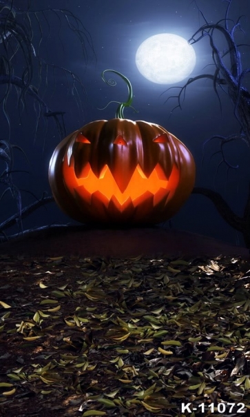 Night Sky Moon Ancient Leaves Scary Pumpkin Theme Vinyl Halloween Background