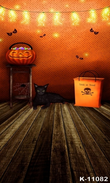 Various Modeling Neon Light  Black Cat Wooden Floor Pumpkin Halloween Vinyl Backdrops