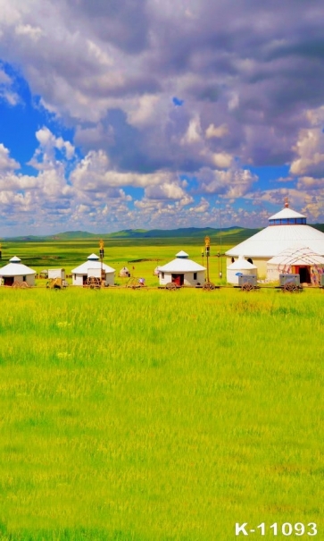 Green Grasslands Mongolian Steppe Yurts Scenic Photography Backgounds