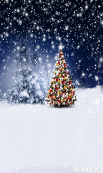 Christmas Tree in Snowy Night Christmas Backdrops for Stage