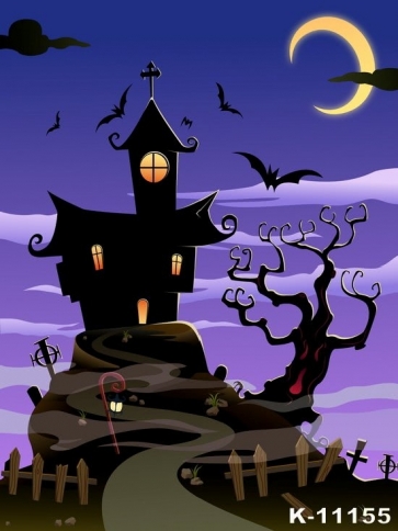 Halloween Castle Bat Bent Moon Sky Magic Vinyl Photography Backdrops