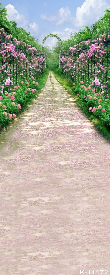 Road Filled with Petals Flowers Roadside Vinyl Photography Wall Backdrops