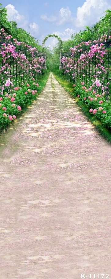 Road Filled with Petals Flowers Roadside Vinyl Photography Wall Backdrops