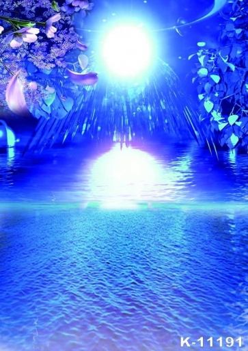Beautiful Night Bright Moon Flowers Water Scenic Photography Studio Background