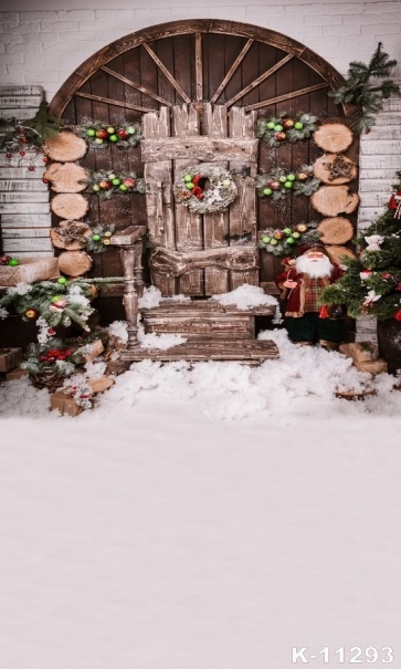 Wood Stairs Door Christmas Tree Santa Claus Vinyl Photography Backdrops