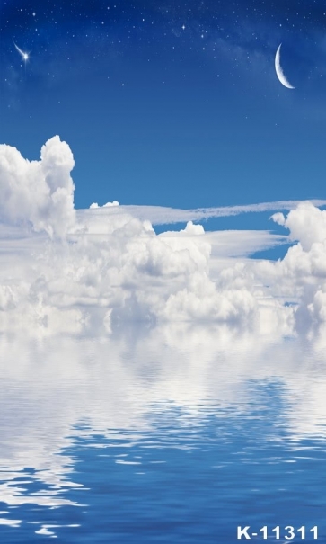 Dreamlike Blue Lake White Clouds Scenic Photo Drop Background