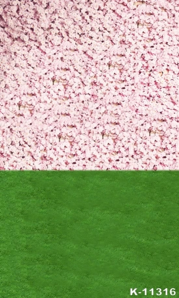  Green Grassland Pink Flowers Vinyl Backdrops for Pictures
