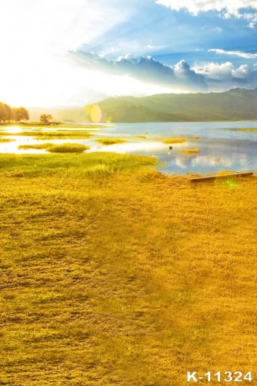 Beautiful Yellow Grasslands Water Scenic Photographic Backdrops