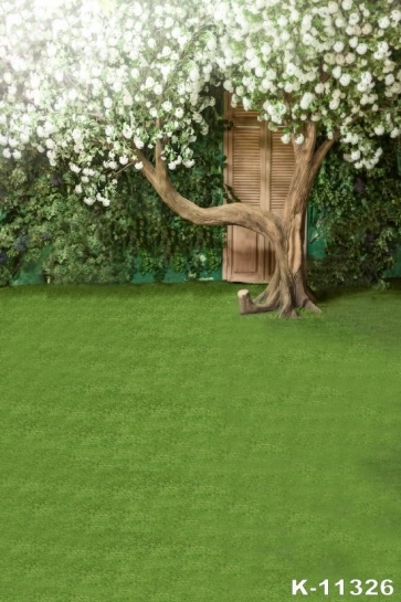 Green Grassland White Flowers Garden Backdrops for Pictures