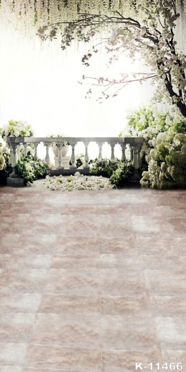 White Flowers in Courtyard Wedding Backdrop Background for Photography