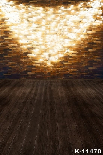 Lights on the Brick Wall Wood Floor Unique Photography Backdrops