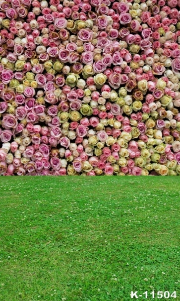 Pink Yellow Roses Flowers Wall Green Grassland Newborn Photography Backdrops