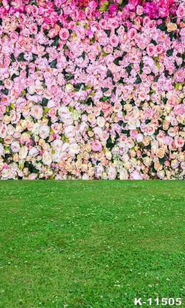 Beautiful Pink Roses Flowers Wall Green Grassland Wedding Photographs Photo Backdrop