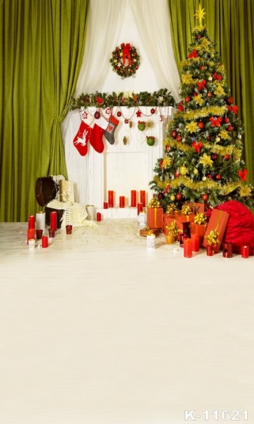 Curtain Fireplace Gift Box Christmas Tree Backdrop