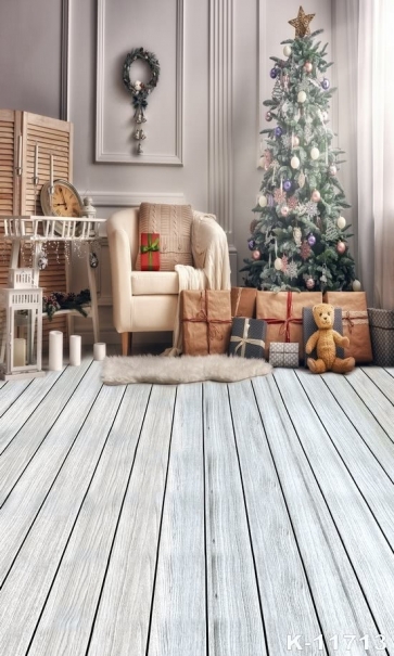 Wood Floor Sofa Gift Box Christmas Tree Christmas Photo Backdrop