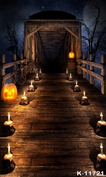 Wood Boardwalk Hole Pumpkin Large Halloween Backdrops