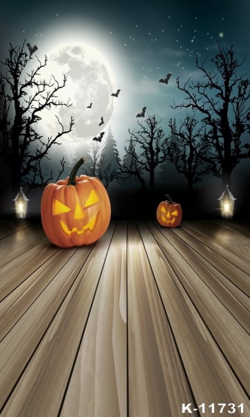 Black Withered Tree Bat Pumpkin Halloween Backdrops Photography
