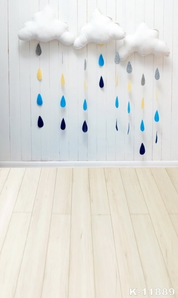 White Cloud Rain Baby Dream Backdrop Wood Floor Background 