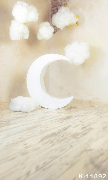 White Cloud Moon Wood Floor Background Baby Dream Backdrop