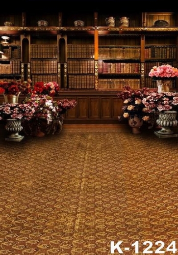 Luxury Medieval Bookshelf Wool Carpet Flower Pot Backdrops Studios Background
