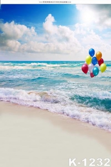 Colorful Balloons Sea Waves Seaside Beach Backdrop