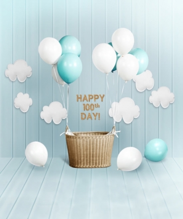 Baby Happy 100th Day Party Balloons Blue Background Photo Backdrops