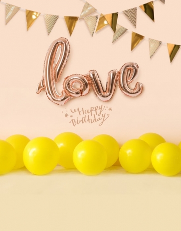 Love Background Yellow Balloon Adult Kid Baby Happy Birthday Party Backdrop Prop