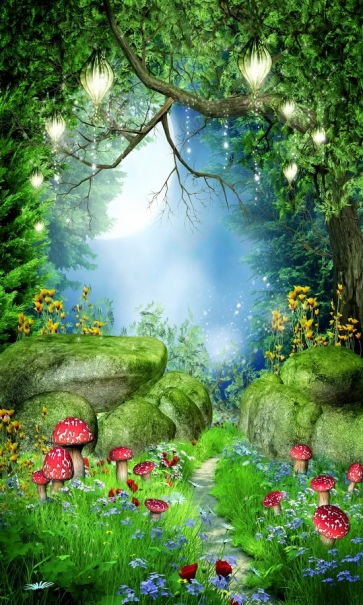 Fairy Tale Forest Moon Night Stone Path Elf Kid Girls Portrait Enchanted Forest Wonderland Backdrop Studio Photography Background Prop