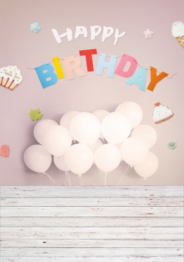 Wood Floor Balloon Kid Baby Girl And Boy Happy Birthday Party Backdrop