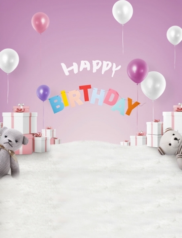 Pruple Wall Balloon Kid Baby Girl And Boy Happy Birthday Party Backdrop