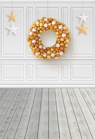 Golden Christmas Ball Wreath Christmas Wood Backdrop Photography Background Prop