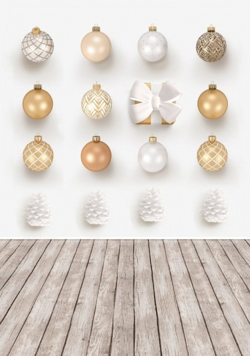 Various Christmas Balls Wood Floor Happy Christmas Party Backdrop Prop