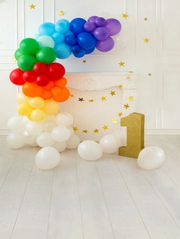 Baby 1st Happy Birthday Party Backdrop With Balloons  Portrait Photography Background Prop