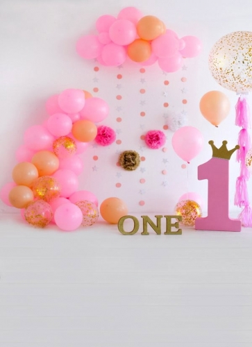 Baby Girl One Year Old 1st Happy Birthday Party Backdrop With Balloon Photography Background Prop