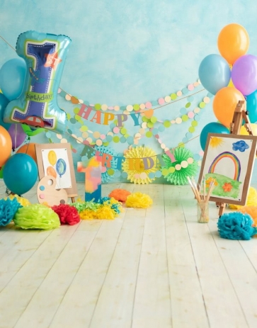 Baby Girl Boy 1st Happy Birthday Party Banner Backdrop With Balloon Photography Background